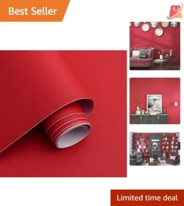 Peel and Stick Wallpaper Vinyl 15.7" x 394" Matte Red Self-Adhesive Kitchen D... - Picture 1 of 8