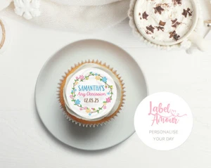 PERSONALISIERTER Blumen Blumenkranz Hochzeit Geburtstag Party Cupcake essbar Topper - Bild 1 von 3