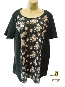 BLUE CHAMELEON Ladies Size 16 Black Beige Floral Loose Contrast Tunic Blouse Top - Picture 1 of 10