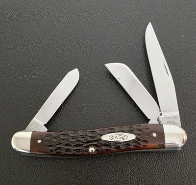 1970 CASE XX 63047 TEN DOT - JIGGED RED BONE HANDLE LARGE STOCKMAN KNIFE - Image 1 of 4
