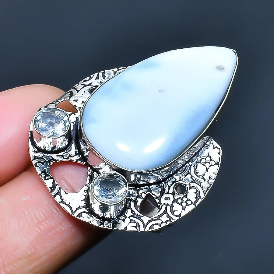 Ювелирное кольцо с опалом Owhyee, белым топазом с серебряным покрытием 925 размер США 7 - Изображение 1 из 1