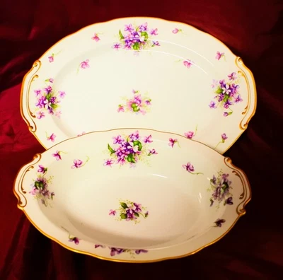 Rossetti Spring Violets Oval Serving Platter & Bowl  Occupied Japan - Image 1 of 4