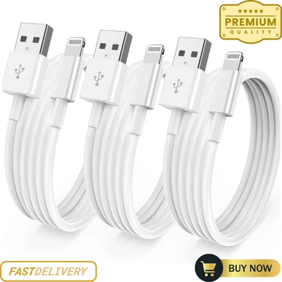 3 x iPhone Charger Fast For Apple Cable USB Lead 5 6 7 8 X XS XR SE 11 12 13 14 - Image 1 of 4