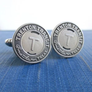 TRENTON NJ Transit Token Cuff Links - Repurposed Vintage Silver Tone Coins - Picture 1 of 4