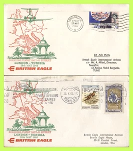 G.B. / Tunisia 1966 British Eagle BAC 1-11 First Flight & Return pair of Covers - Picture 1 of 2