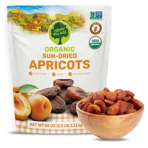 Happy Village Organic Turkish Dried Apricots No Sugar Added Dried Fruit 40 OZ - Picture 1 of 6