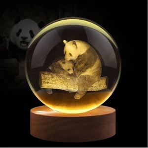 Wolf Panda Crystal Ball  Laser Engraved Decorative Glass Sphere with Stand new - Picture 1 of 8