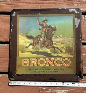 RARE ANTIQUE BRONCO BRAND ORANGES METAL SIGN TRAY REDLANDS CA CIRCA 1920'S - Picture 1 of 3