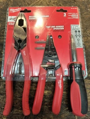 Milwaukee 3 Pc. Hand Tool Kit Linesman Pliers Wire Stripper 11 In 1 28-22-3097 - Image 1 of 4