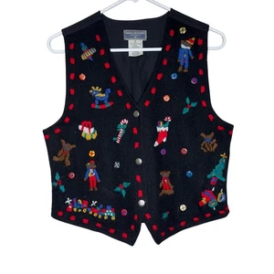 Erika Classics Feo Navidad Chaleco Suéter Bordado Vacaciones Talla S - Imagen 1 de 6