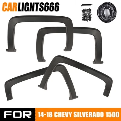 4PC Factory Style Fender Flares Fit For 2014-2018 Chevy Silverado 1500 2500 3500 - Image 1 of 4