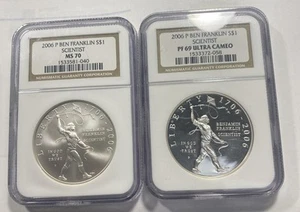 (2) 2006-P $1 Ben Franklin silver Dollars(Scientist) NGC PF69/MS70 Item 9556 - Picture 1 of 5