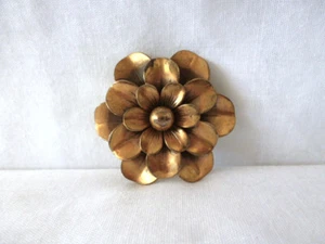 VINTAGE Joseff of Hollywood layered CAMELLIA Flower RELIEF brooch pin OLD stamp - Picture 1 of 8