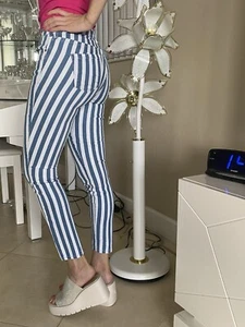 William Rast Blue White Striped Perfect Ankle Skinny Jeans Size 24 Stretch - Picture 1 of 4