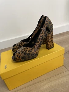 Vintage Rare FENDI Open Toe Pumps High Heels Leopard Women's SIZE 37.5 Italy - Picture 1 of 14