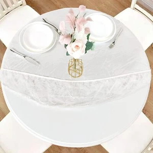 Round Waterproof Table Cover Elastic Tablecloth Vinyl Fitted Table Cover - Picture 1 of 8