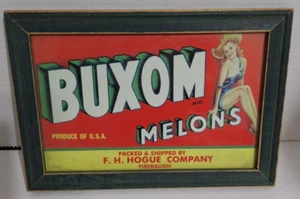 Vintage Original 1940er Buxom Melonen Pinup Produktion Kiste Box Etikett gerahmt 9,5x6,5 - Bild 1 von 5