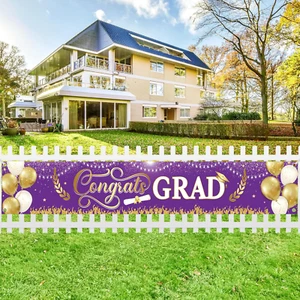 , Purple and Gold Congrats Grad Banner - Xtralarge, 120X20 Inch | Graduation Yar - Picture 1 of 12
