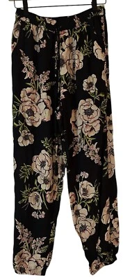 Pantalones florales informales negros con bolsillos Angie para mujer talla S NUEVO Foto 1 de 4