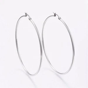 Surgical Stainless Steel Silver Round Minimalist Hoop Earrings 70mm - Picture 1 of 2