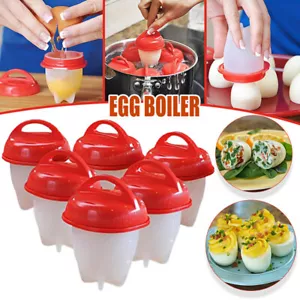 6PCS Silicone Hard Boiled Egg Boiler Cooker Cup Maker Poacher Steamer Non Stick - Picture 1 of 15