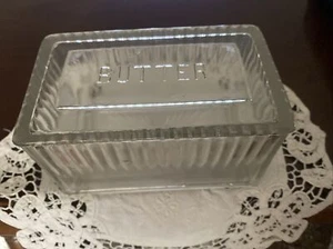 Vintage Art Deco Clear Glass French Buerre Butter Dish with Lid - Picture 1 of 8