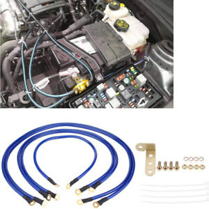 US Car Ground Cable 5Point Earth Cable System Ground Grounding Wire Kit Blue