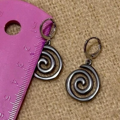 Spiral Vortex Swirl Pendant Earrings Women Men Y2K Grunge Emo Stainless Steel - Image 1 of 3