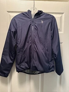 U S Polo Association Reversible Jacket Youth Medium Blue Gray Hooded - Picture 1 of 11