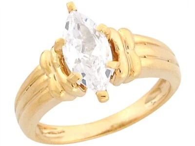 10k or 14k Yellow Gold 2.02ct CZ Marquis Solitaire Rope Band Engagement Ring - Image 1 of 4
