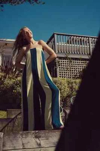 Free People Eden Jumpsuit Wide Leg Striped Printed Pocket Pull On Free-Est S - Picture 1 of 8