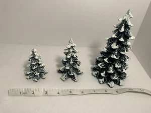 Vintage 90s Department 56 Village Set of 3 Evergreen Trees Cold Cast Porcelain B - Picture 1 of 5