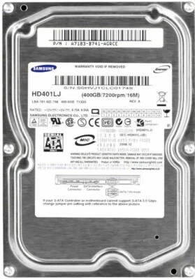 Hard Drive Samsung Spinpoint P133 HD401LJ 400GB 7200RPM 16MB SATA II 3.5' Inch - Image 1 of 3