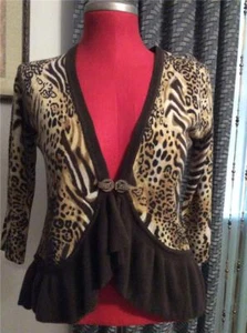 New $88 CHRISTINA rhinestone Marcasite clasp ANIMAL ruffle sweater jacket PM - Picture 1 of 5