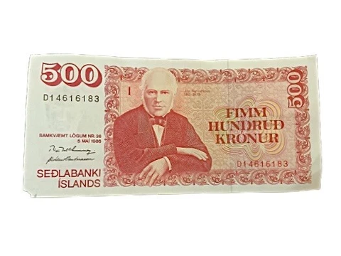 Foreign Currency; Iceland; 1986, 500 Kronur Note Cover