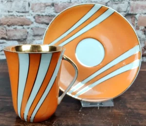 Cmielow Porzellan Kaffeegedeck 2-tlg Wincenty Potacki Krokus 60er Jahre Orange - Bild 1 von 9