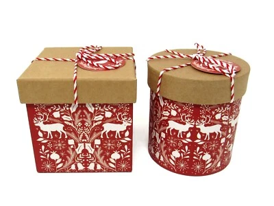 Punch Studio Set of 2 Decorative Keepsake Boxes Red Christmas Silhouette 20098 - Image 1 of 4