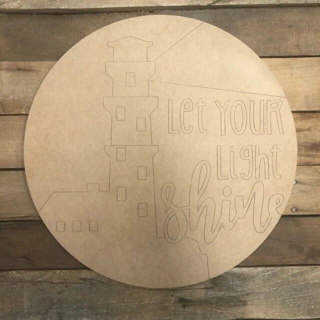 Let your Light Shine Circle, Wood Cutout, Shape, Paint by Line, Engraved Craft - Image 1 of 1
