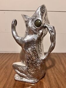 Arthur Court 1979 Cast Aluminum Frog Pitcher Vase with Green Eyes 11” Tall