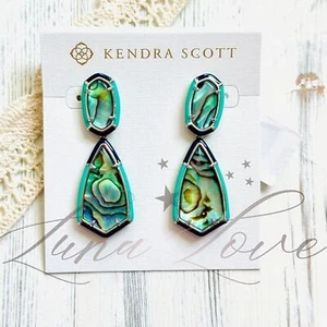 KENDRA SCOTT Camry Silver Enamel Frame Statement Earrings In Abalone NWT - Picture 1 of 4