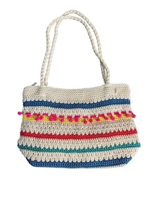The Sak Women's Colorful Crochet Striped Shoulder Bag With Pom-Poms - Picture 1 of 11