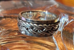 925 Sterling Silver Spinner Ring Chunky Braided sz 7 3/4 Heavy 9.35g Anxiety - Picture 1 of 8