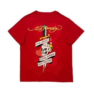 CHOOSE S/XL/XXL -  Halloween Ed Hardy Live Fast Throwback Graphic Tee Love Red - Picture 1 of 2