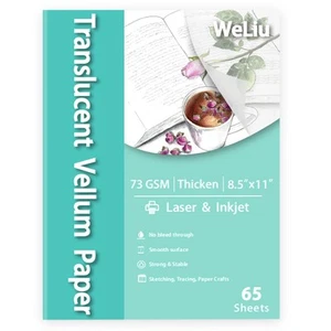 Vellum Paper 8.5 x 11 Translucent Printable 65 Sheets for Tracing 50LBS/73GSM - Picture 1 of 7