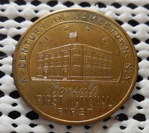 JAMESTOWN NEW YORK 1853-1953 1ST NATIONAL BANK 100TH ANNIVERSARY MEDAL - Picture 1 of 2