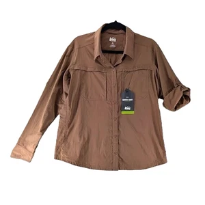 Camicia REI Co-Op Sahara convertibile con bottoni marrone nomade UPF 35 donna taglia XL - Foto 1 di 11