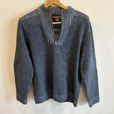 Blue by Pronto Uomo Vintage Sweater 100% Wool Shawl Collar Elbow Patches Size XL - Image 1 of 4