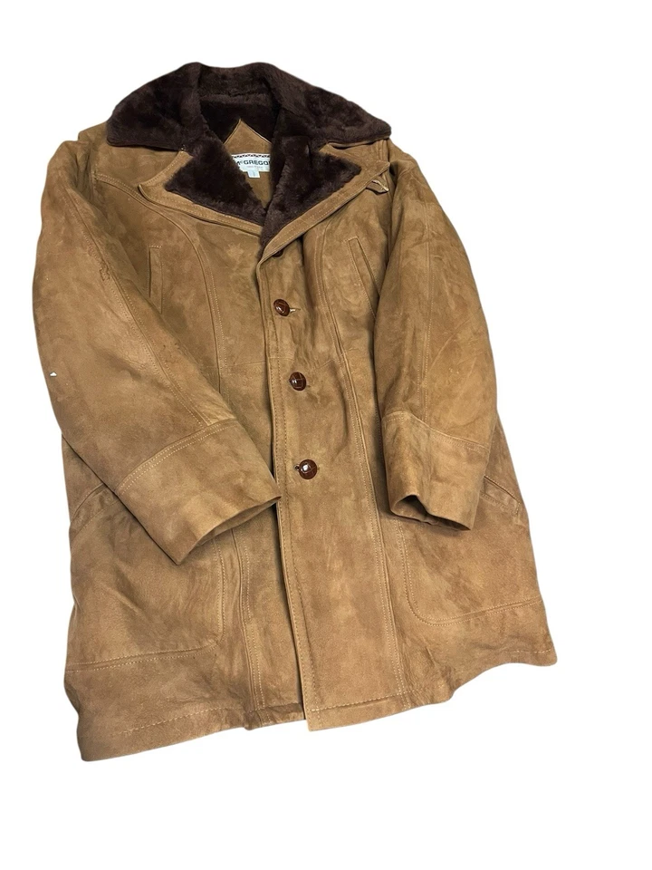 Mcgregor Mc Gregor Mens Jacket 44 Brown Corduroy Fur Lined 70s Button Vintage - Image 1 of 4