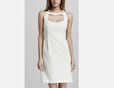 NEW Nanette Lepore Mini Dress Sz 2 Ivory Cotton Cut Out Eyelet Floral Lace $298 - Image 1 of 4