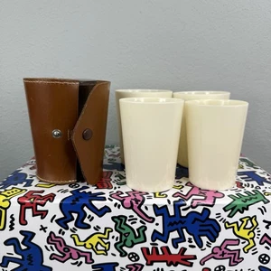 Juego de 165 tazas Bandalasta vintage 4 piezas en estuche vikingo de cuero original Inglaterra años 50 - Imagen 1 de 7